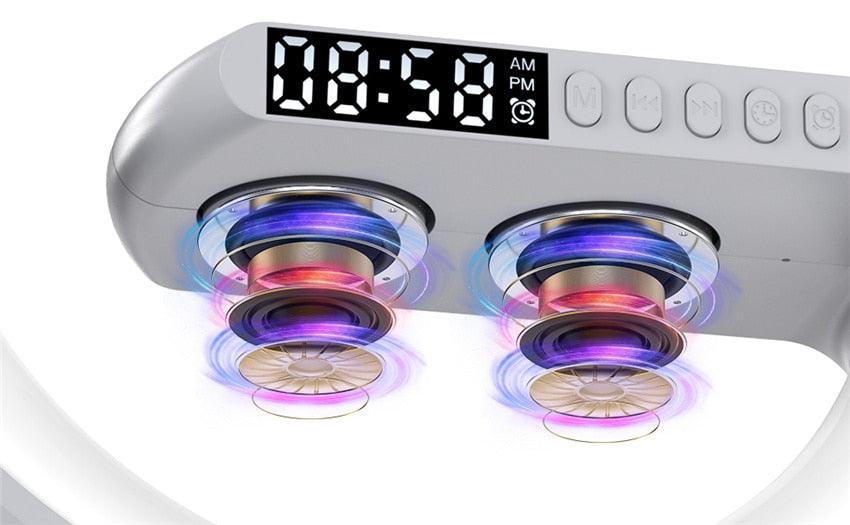 Luminária RGB com Bluetooth e Carregador Sem Fio 15W — Som, Luz e Energia em 1