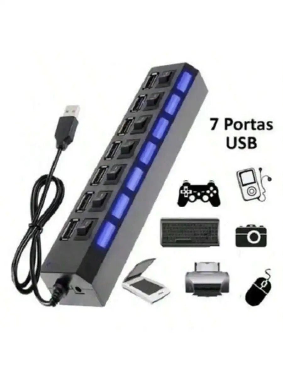 Hub USB 2.0 com 7 Portas — Expansor com Interruptor Individual