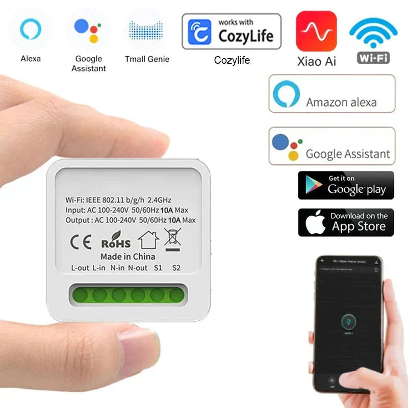 Mini Interruptor Inteligente Wi-Fi — Controle por App e Voz para Casa Automatizada