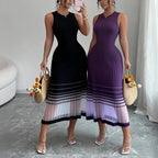 Vestido Femy Feminino Roxo Ombreol Sem Mangas com Gola Redonda em Malha Elástica e Barra Transparente, Casual para Verão, Praia, Férias e Festas