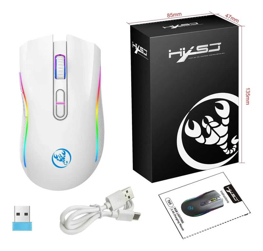 Mouse Gamer Sem Fio HXSJ T69 – RGB, Ergonomia e Alta Precisão