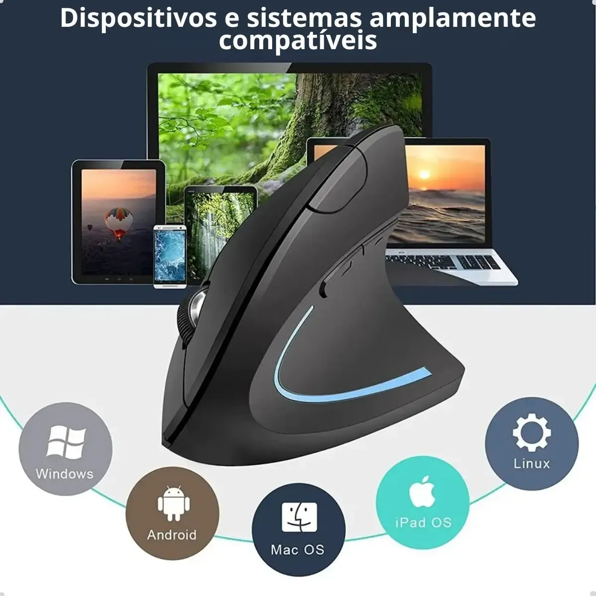 Mouse Ergonômico Sem Fio 2.4GHz — DPI Ajustável e Conforto para Uso Prolongado