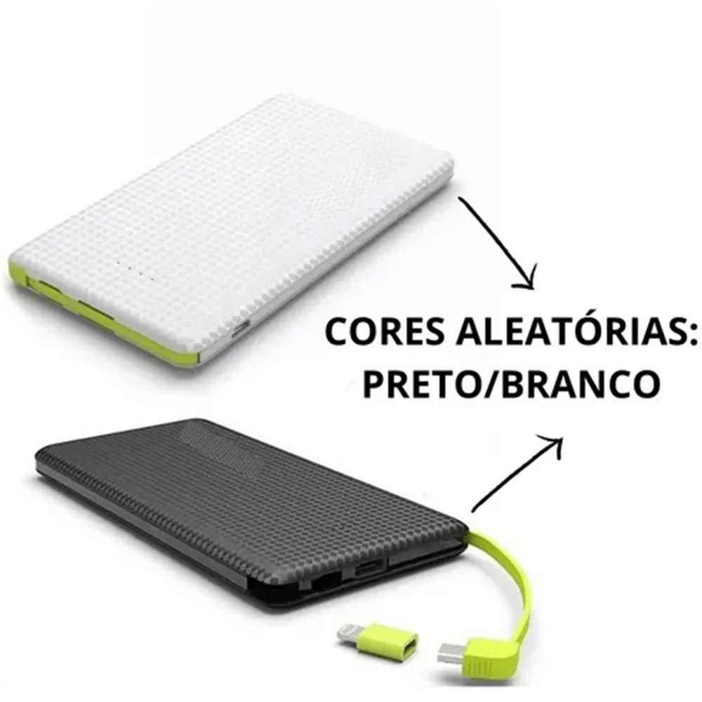 Power Bank 10000mAh Compacto — Carregamento Rápido com Cabo Integrado