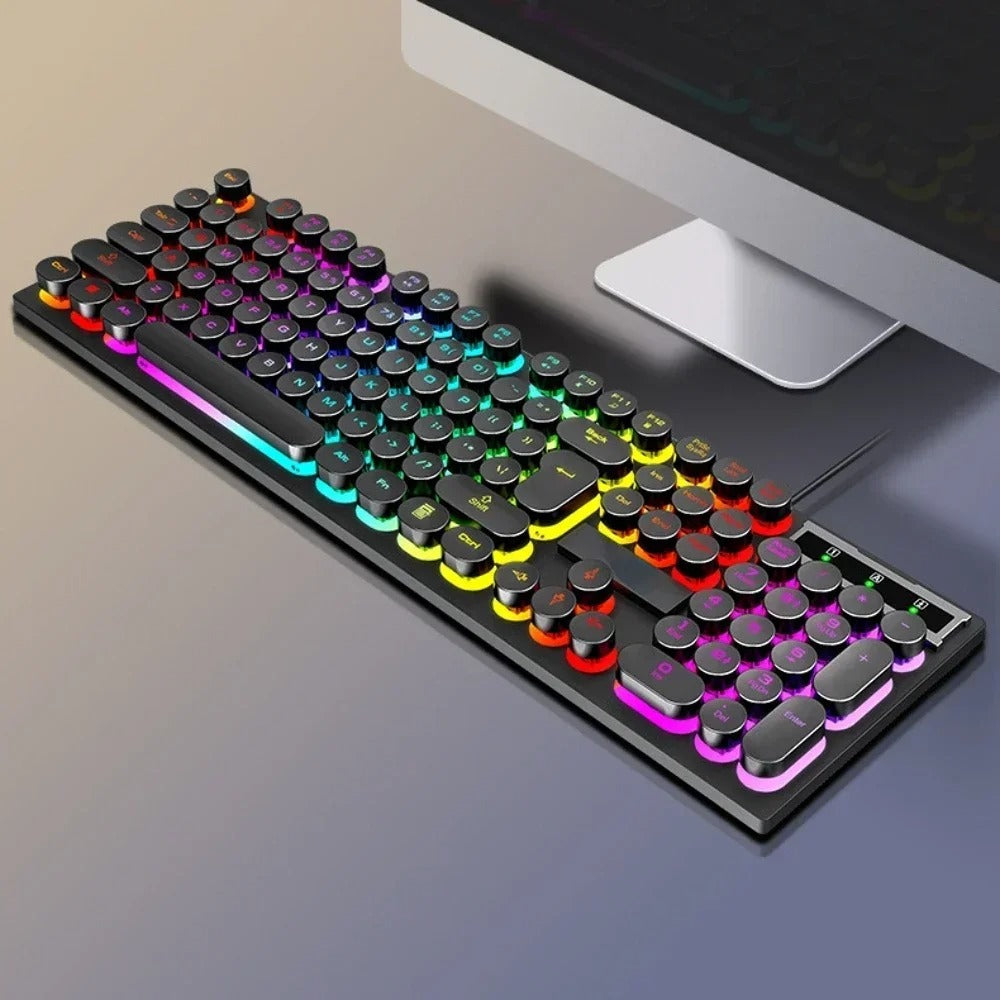 Teclado Mecânico RGB Retrô — Visual de Máquina de Escrever, Performance de Pro Gamer