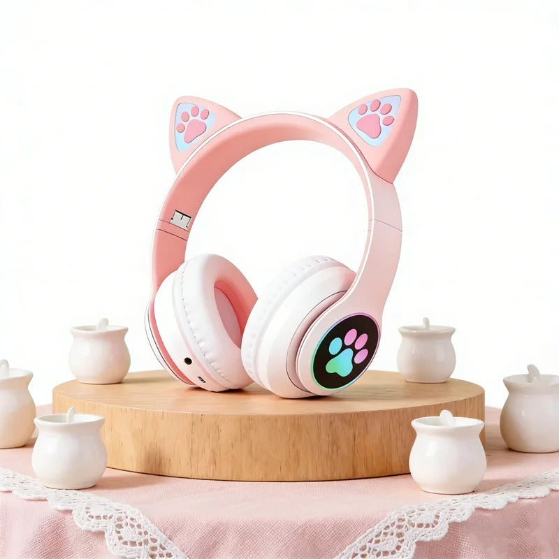 Fone Sem Fio Gatinho RGB – Conforto e Cancelamento de Ruído