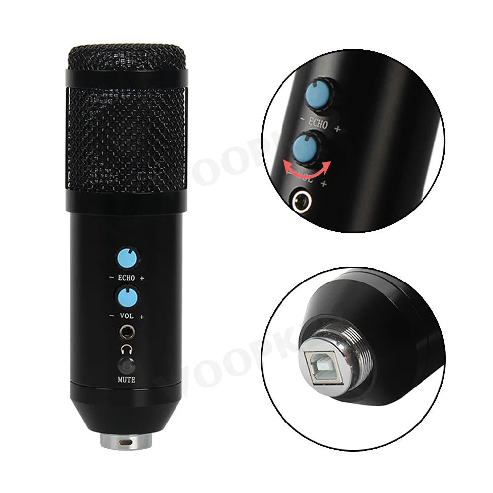 Kit Microfone Condensador USB com Tripé — Gravação Profissional