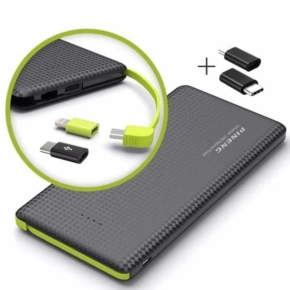 Power Bank 10000mAh Compacto — Carregamento Rápido com Cabo Integrado