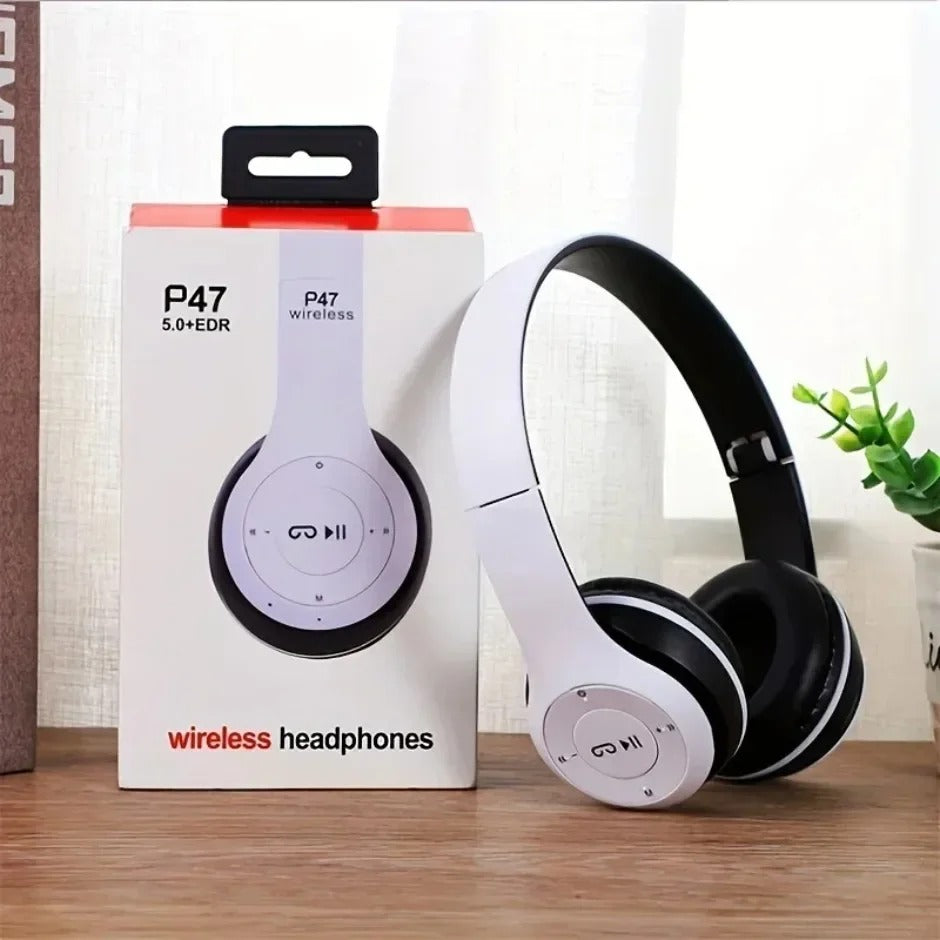 Fone P47 Bluetooth 5.0 Dobrável — Sem Fio, Cartão TF e Entrada com Fio