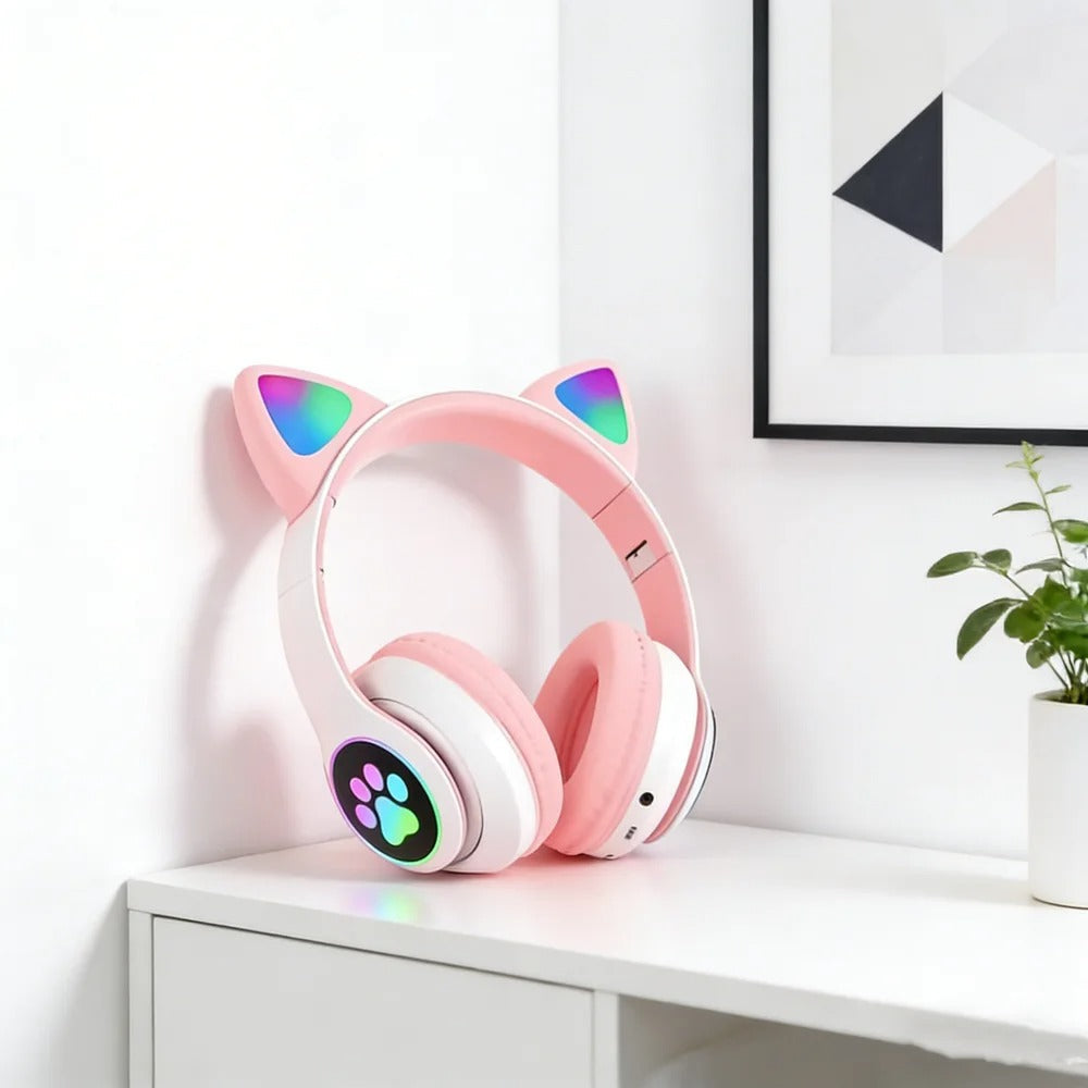 Fone Sem Fio Gatinho RGB – Conforto e Cancelamento de Ruído