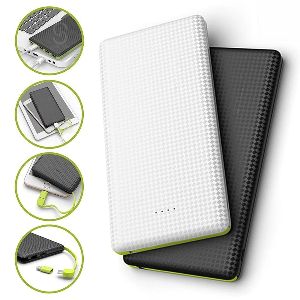 Power Bank 10000mAh Compacto — Carregamento Rápido com Cabo Integrado