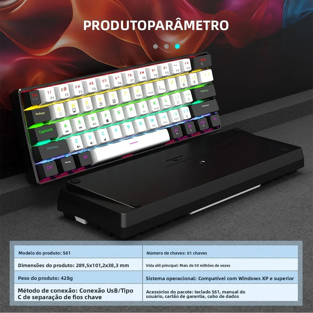 Teclado Mecânico 60% RGB — Performance Compacta Pra Quem Joga e Digita Sério