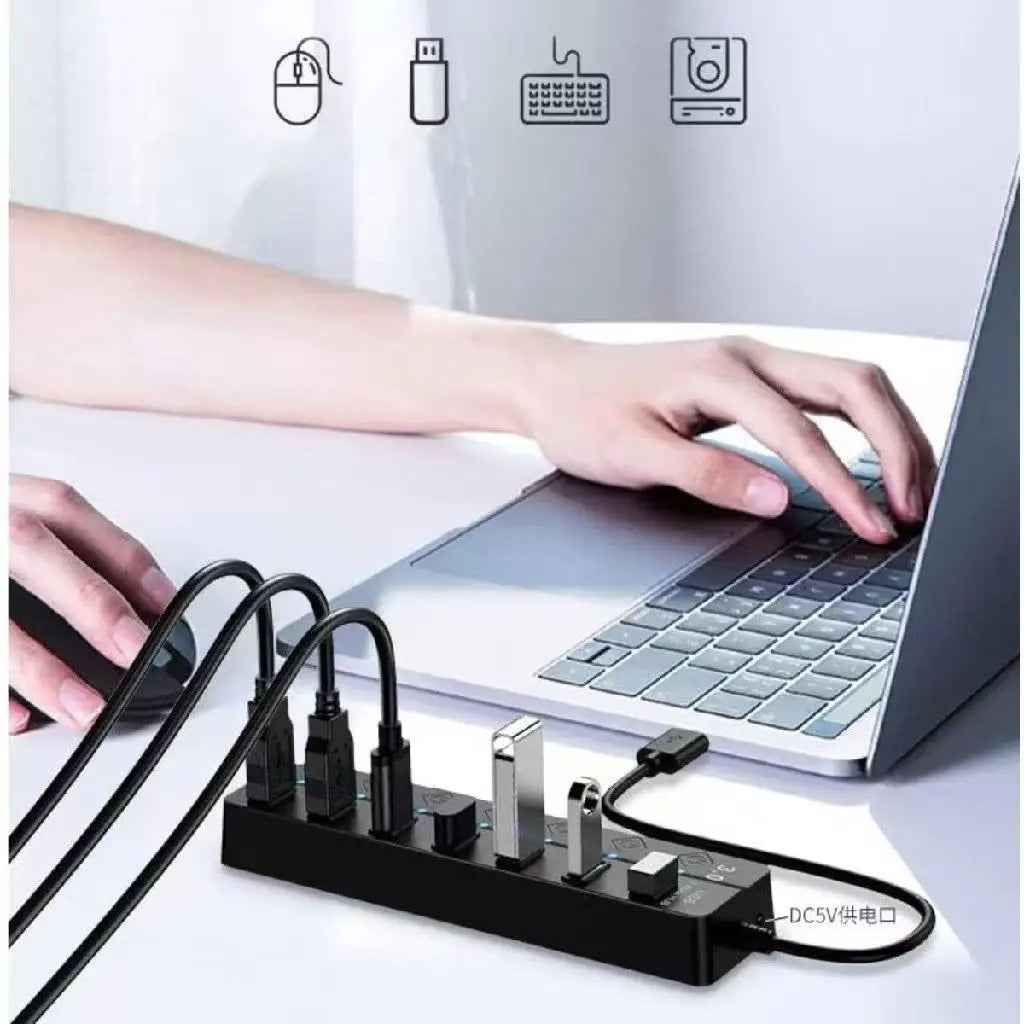 Hub USB 2.0 com 7 Portas — Expansor com Interruptor Individual