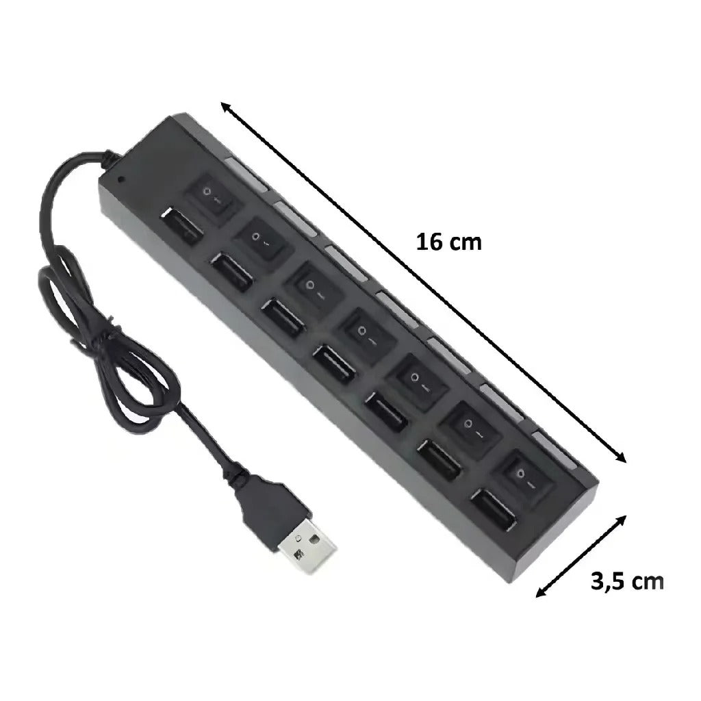 Hub USB 2.0 com 7 Portas — Expansor com Interruptor Individual