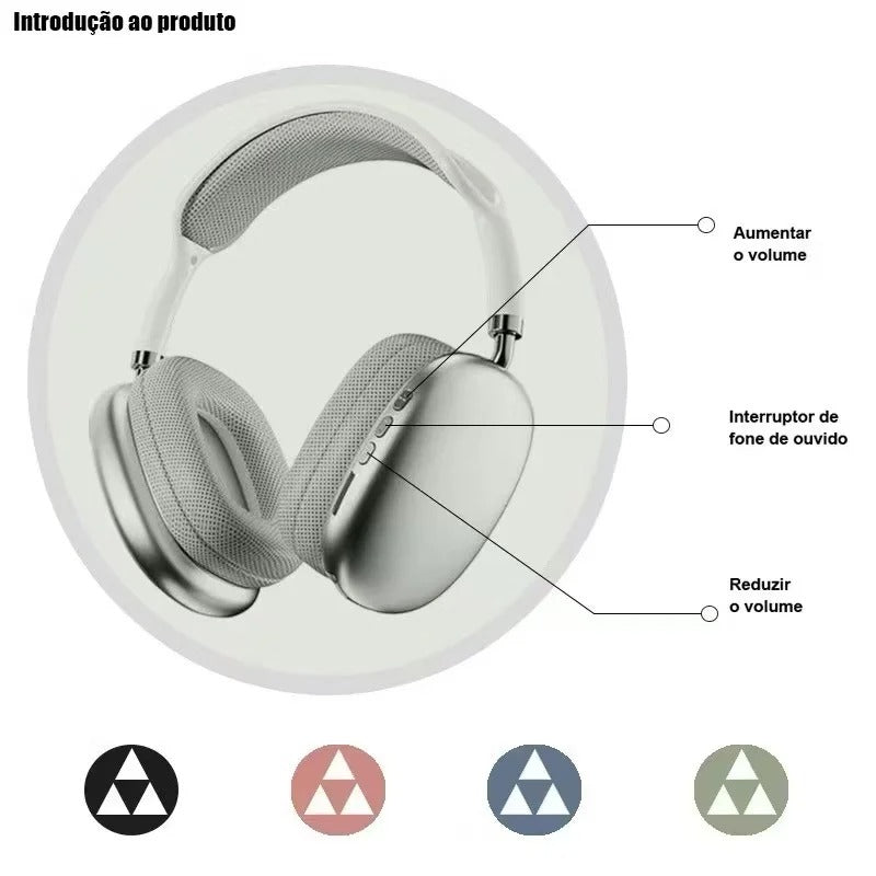 Headphone Bluetooth 5.0 P9 — Estéreo HD, Microfone, Cartão de Memória, Over-Ear