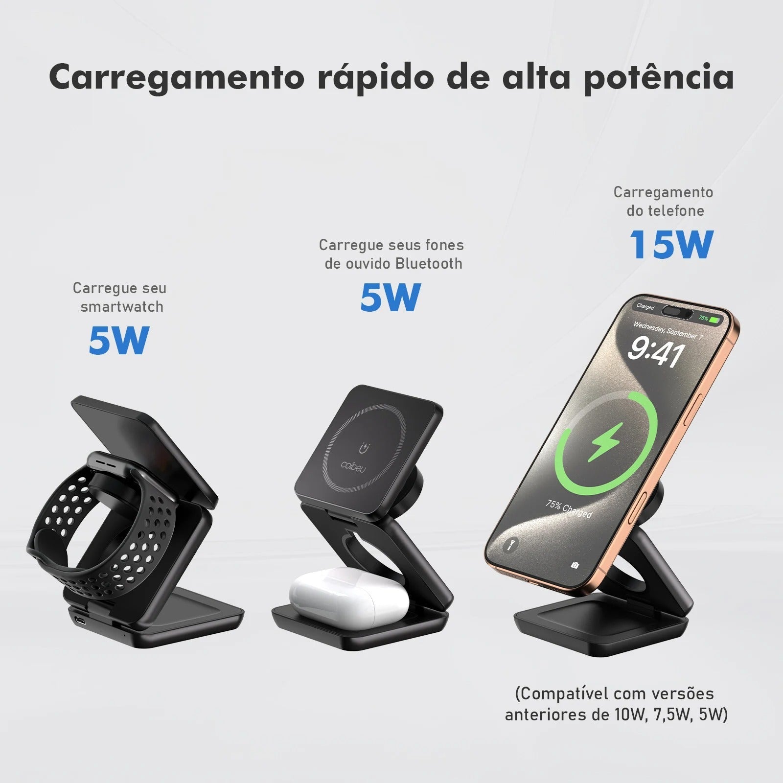 Carregador Magnético 3 em 1 – Praticidade e Carregamento Rápido