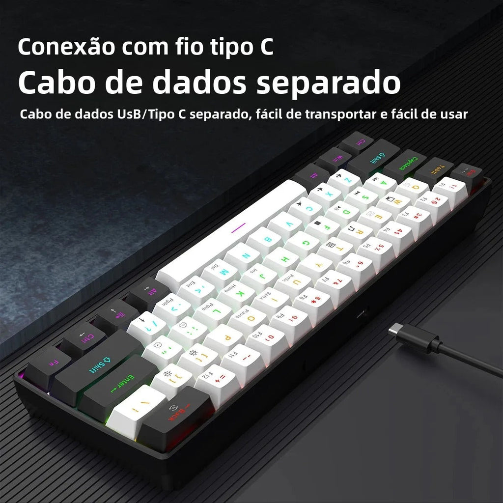 Teclado Mecânico 60% RGB — Performance Compacta Pra Quem Joga e Digita Sério