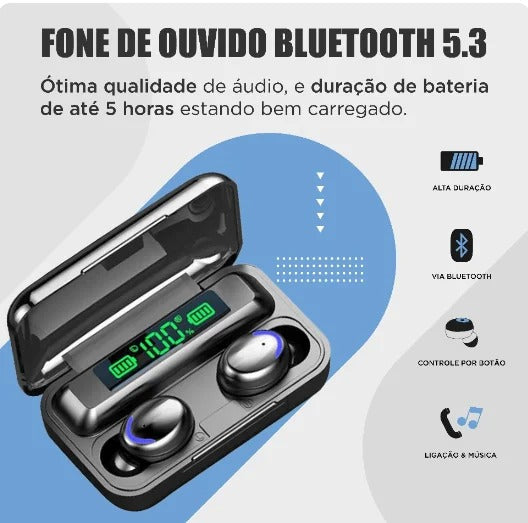 Fone de Ouvido Bluetooth TWS M10 F9 — Som Livre, Bateria Sempre por Perto