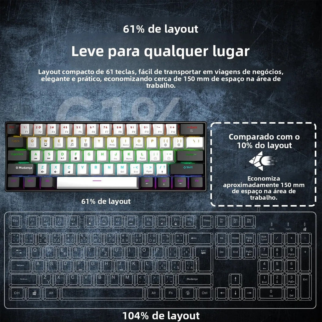 Teclado Mecânico 60% RGB — Performance Compacta Pra Quem Joga e Digita Sério