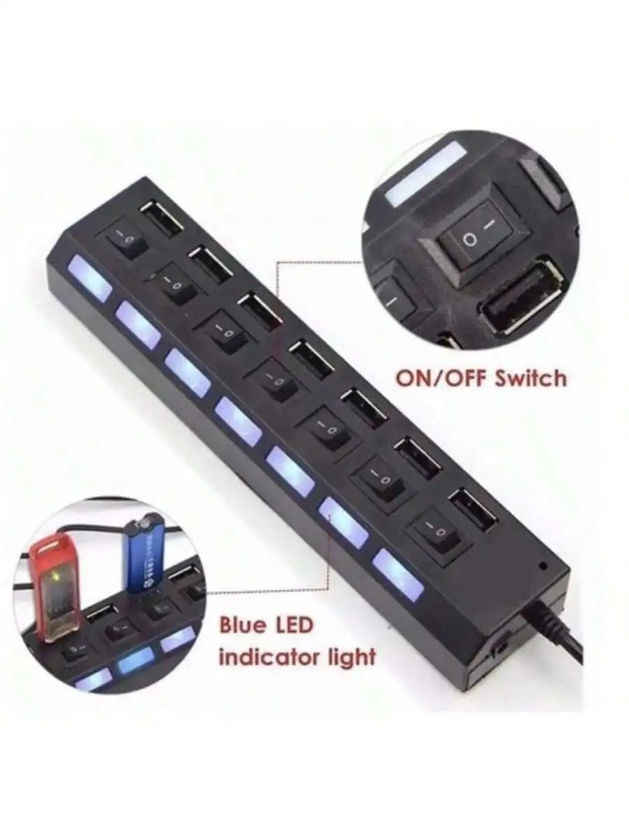 Hub USB 2.0 com 7 Portas — Expansor com Interruptor Individual