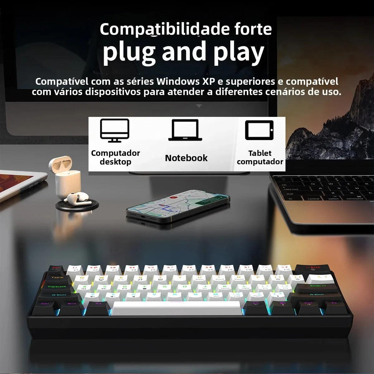 Teclado Mecânico 60% RGB — Performance Compacta Pra Quem Joga e Digita Sério