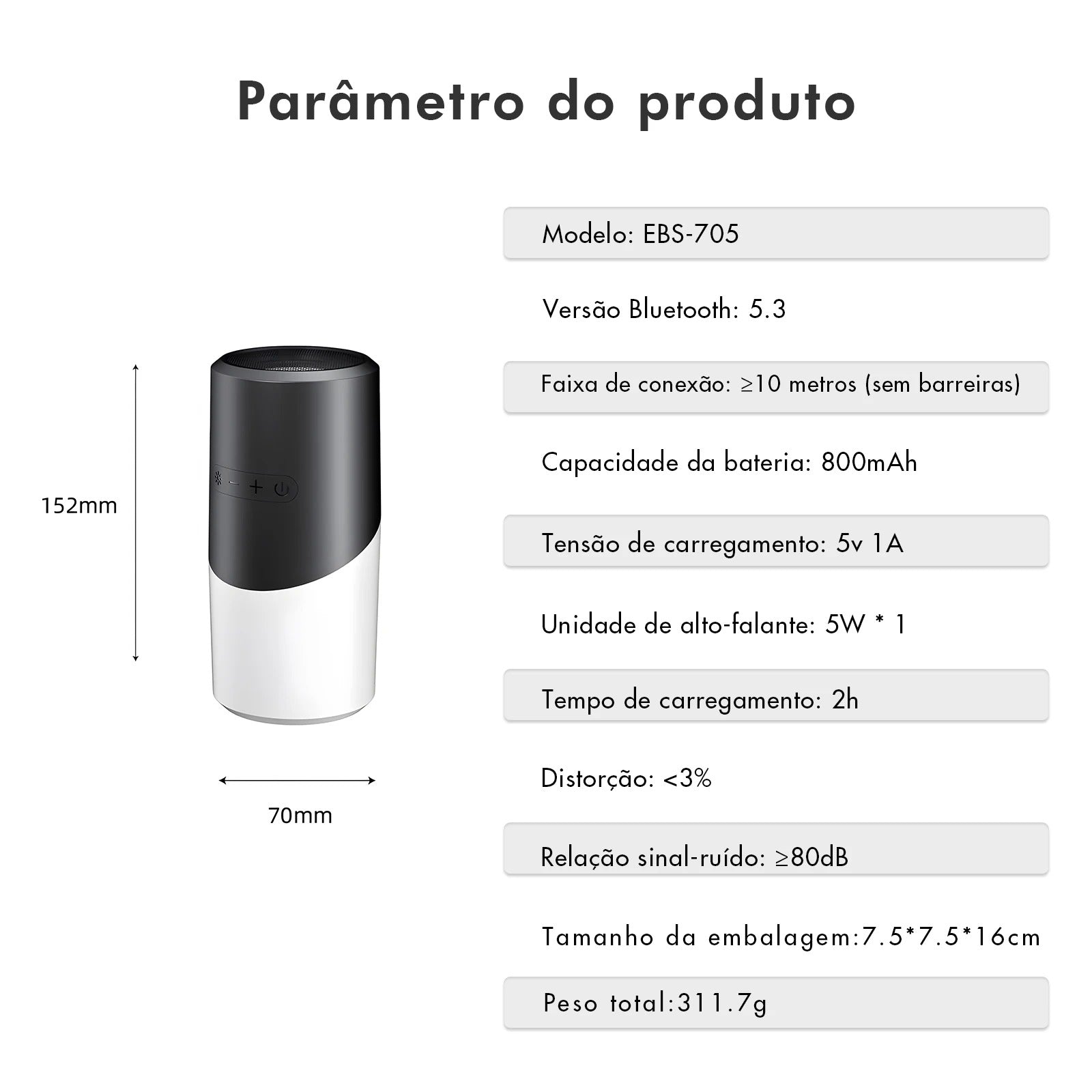Caixa de Som Bluetooth Portátil IPX5 — À Prova d'Água, Poeira e Choque
