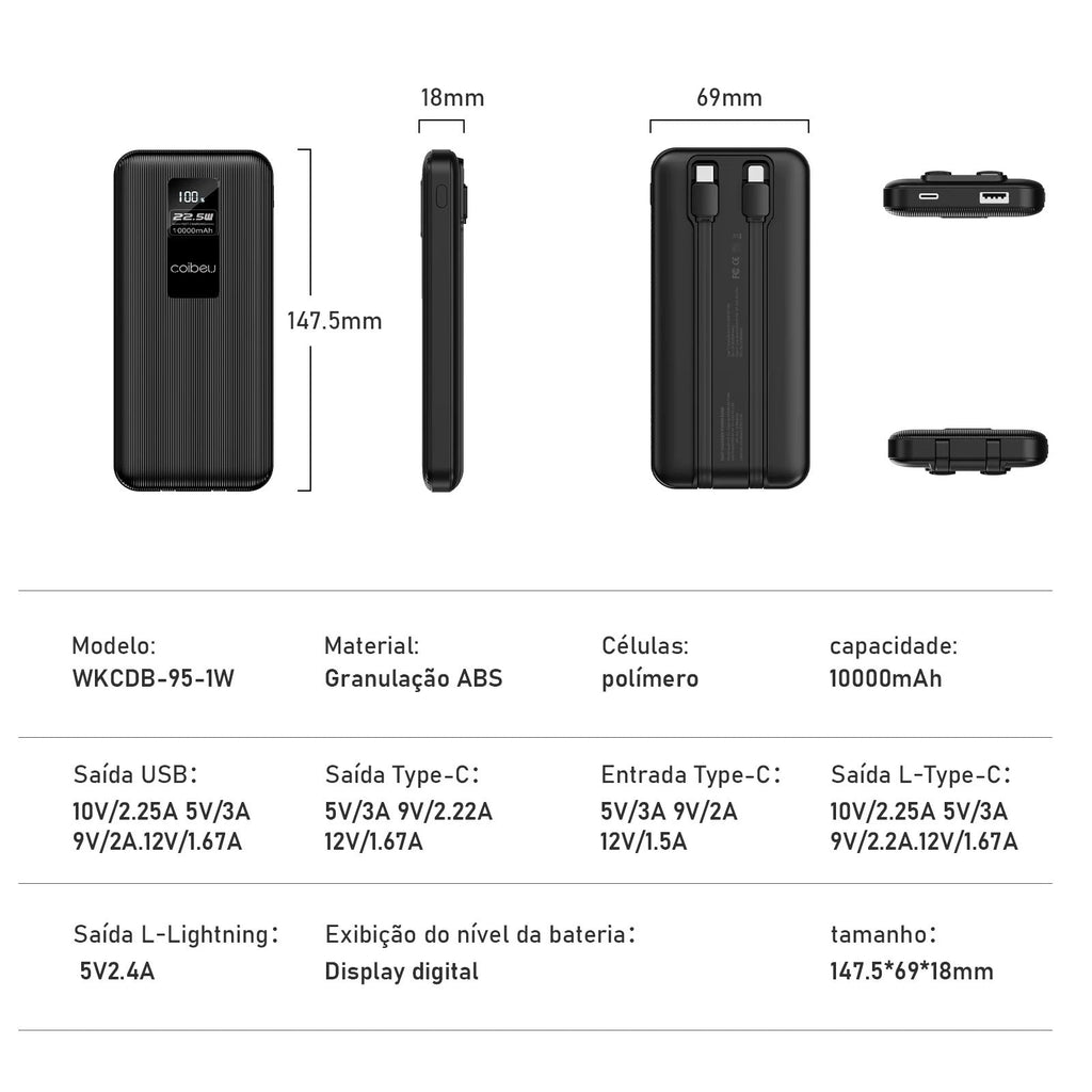 Power Bank 10000mAh 23W — Carregamento Rápido Universal