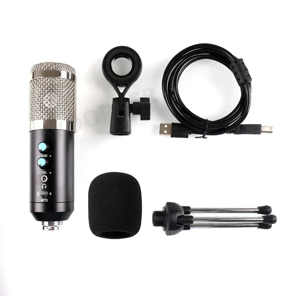 Kit Microfone Condensador USB com Tripé — Gravação Profissional