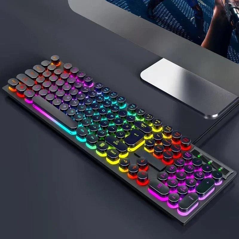 Teclado Mecânico RGB Retrô — Visual de Máquina de Escrever, Performance de Pro Gamer